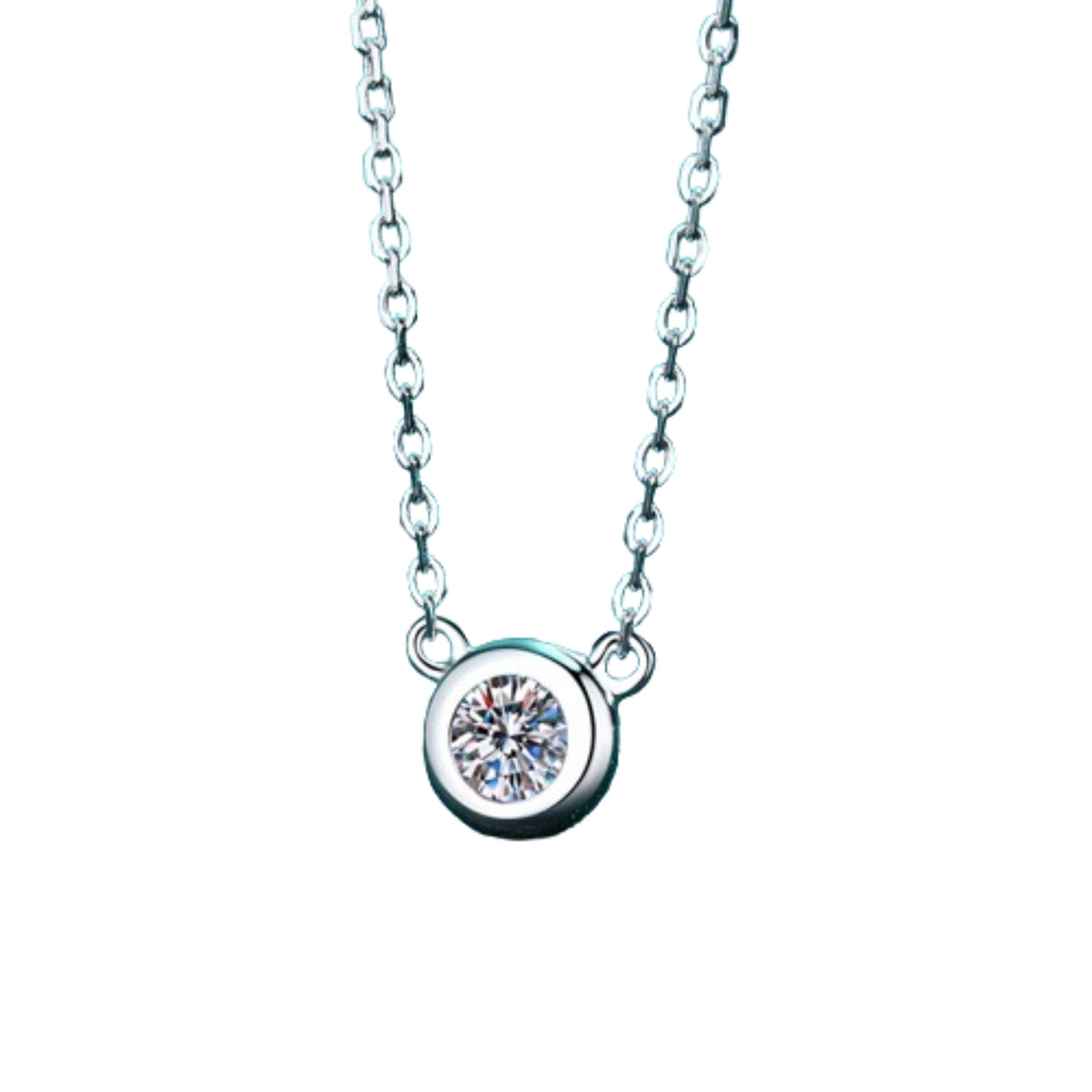 Helia Bezel Solitaire Round Moissanite Necklace — Moisza