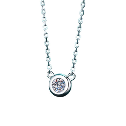 Helia Bezel Solitaire Round Moissanite Necklace — Moisza