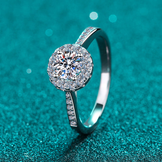 Helia Pavé Halo Round Moissanite Engagement Ring — Moisza