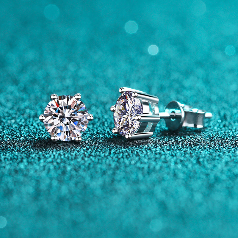 Helia Basket 6-Prong Solitaire Round Moissanite Stud Earrings — Moisza