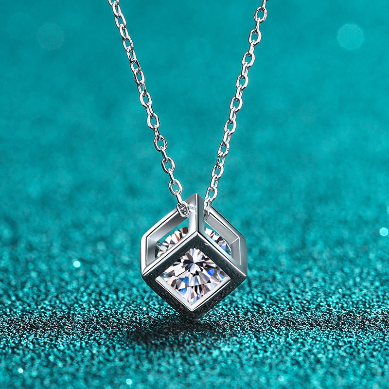 Helia Hollow Cubic Round Moissanite Necklace — Moisza