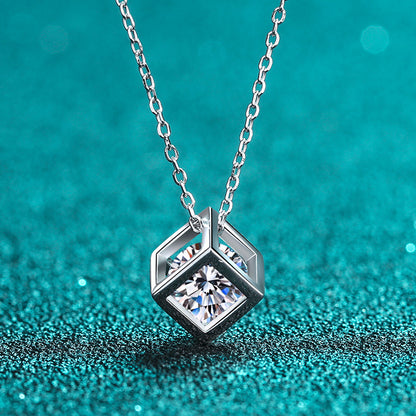 Helia Hollow Cubic Round Moissanite Necklace — Moisza