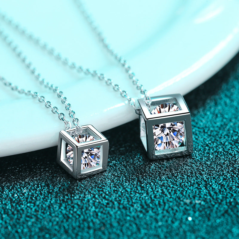 Helia Hollow Cubic Round Moissanite Necklace — Moisza