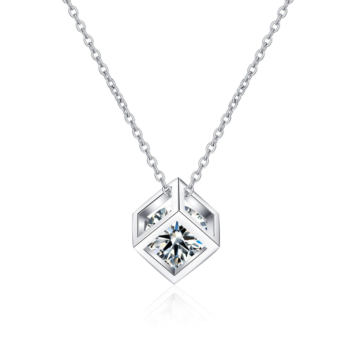 Helia Hollow Cubic Round Moissanite Necklace — Moisza