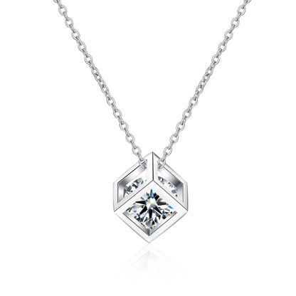 Helia Hollow Cubic Round Moissanite Necklace — Moisza