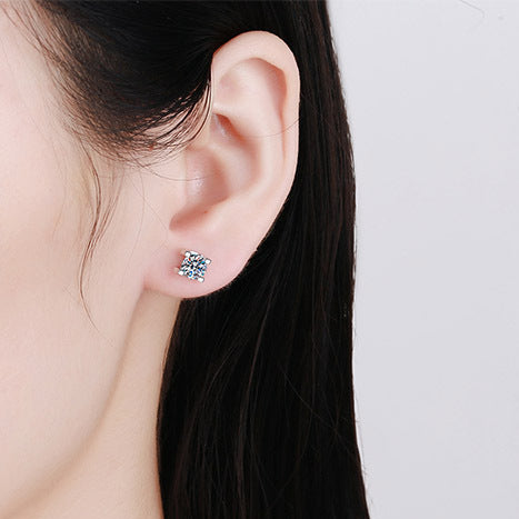 Helia U-Shaped Tension-Mount Round Moissanite Stud Earrings — Moisza