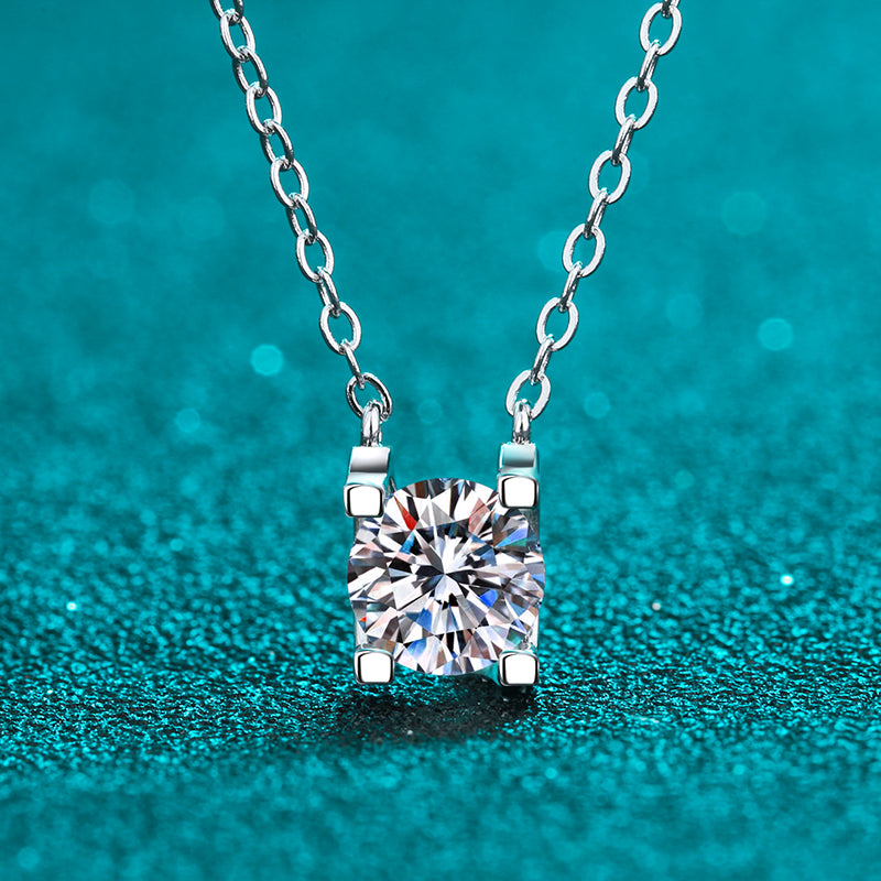 Helia Rose Gold/White U-Shaped Tension-Mount Round Moissanite Necklace — Moisza