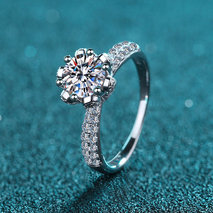 Helia Floral Pavé Solitaire Round Moissanite Engagement Ring — Moisza