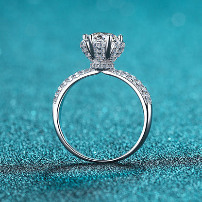 Helia Floral Pavé Solitaire Round Moissanite Engagement Ring — Moisza