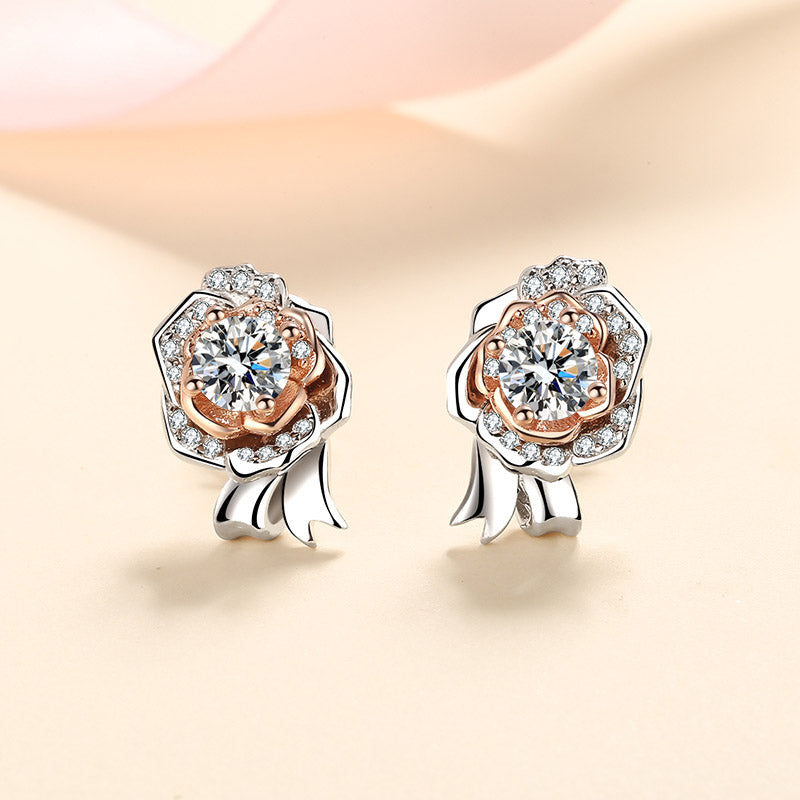 Helia Pavé Rose Round 0.5 Carat Each Moissanite Stud Earrings — Moisza