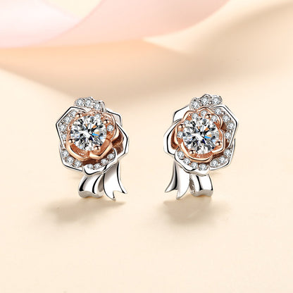 Helia Pavé Rose Round 0.5 Carat Each Moissanite Stud Earrings — Moisza