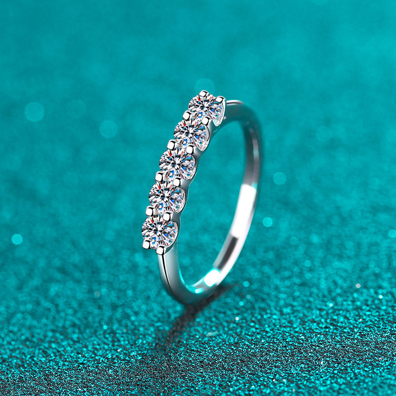 Helia Five-Stone Round 2.5 Carat Total Weight Moissanite Wedding Band — Moisza