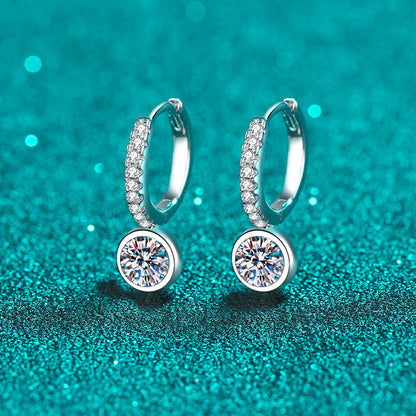 Helia Bezel Pavé Round 0.5 Carat Each Moissanite Hoop Earrings — Moisza