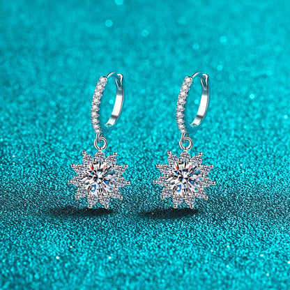 Helia Sunflower Halo Pavé Round Moissanite Drop Earrings — Moisza