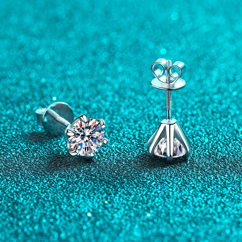 Helia Martini-Set Screw-Back Solitaire Round Moissanite Stud Earrings — Moisza