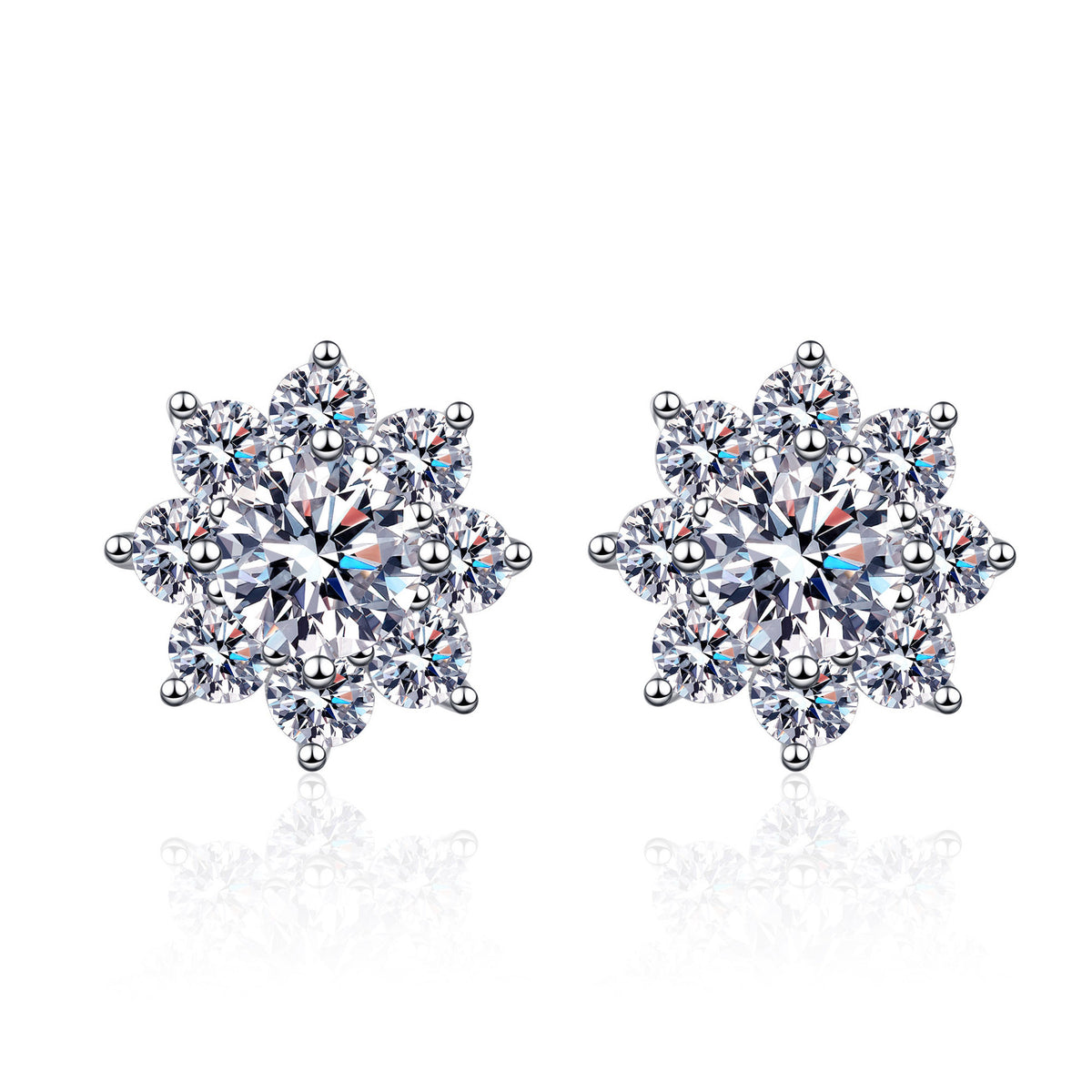Helia Snowflake Halo Round Moissanite Stud Earrings — Moisza