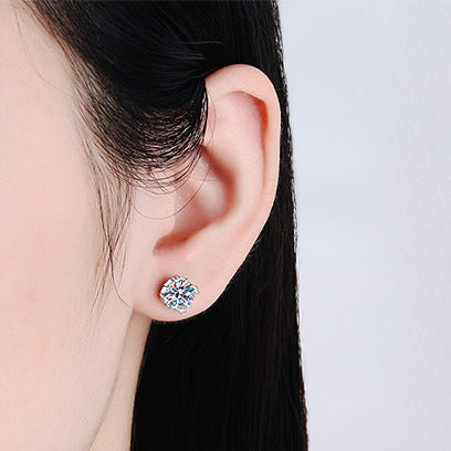 Helia Heart-Prong Solitaire Round Moissanite Stud Earrings — Moisza