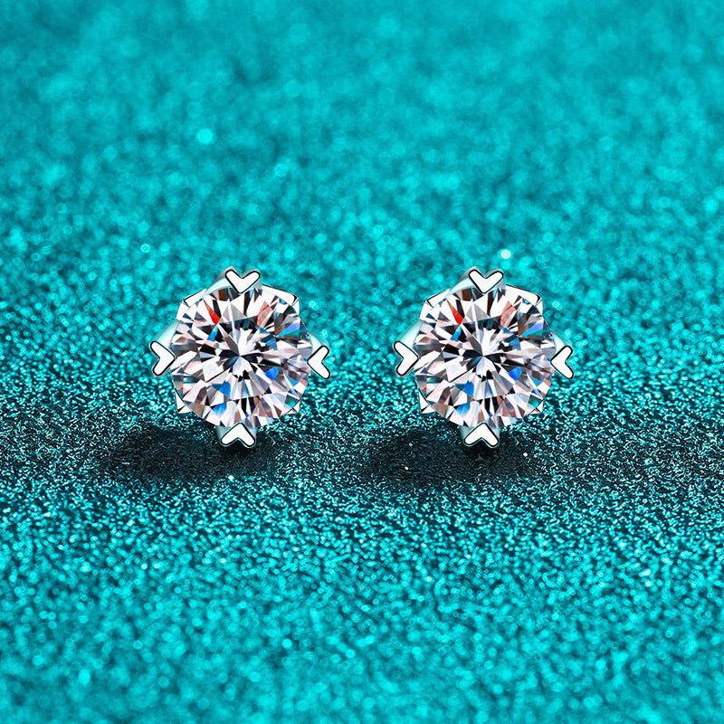 Helia Heart-Prong Solitaire Round Moissanite Stud Earrings — Moisza