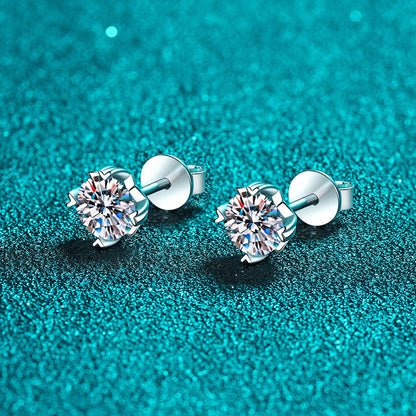 Helia Heart-Prong Solitaire Round Moissanite Stud Earrings — Moisza