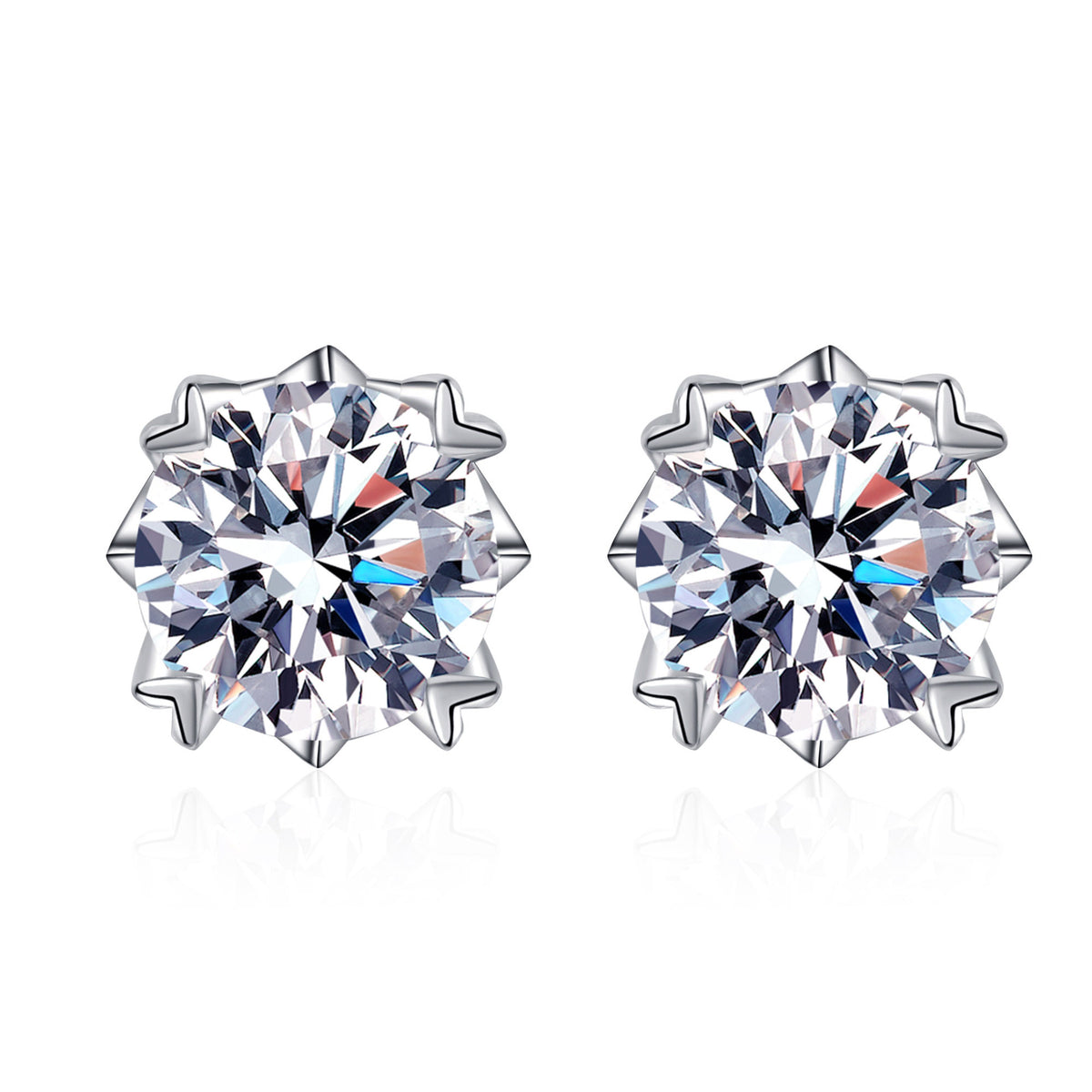 Helia Heart-Prong Solitaire Round Moissanite Stud Earrings — Moisza