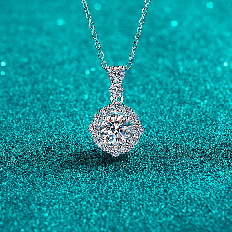 Helia Halo Two-Stone Bail Round 1 Carat Moissanite Necklace — Moisza