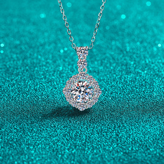 Helia Halo Two-Stone Bail Round 1 Carat Moissanite Necklace — Moisza