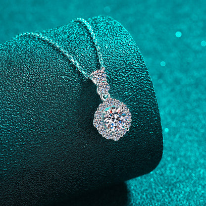 Helia Halo Two-Stone Bail Round 1 Carat Moissanite Necklace — Moisza