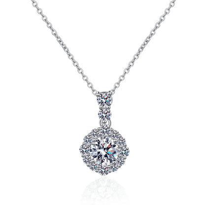 Helia Halo Two-Stone Bail Round 1 Carat Moissanite Necklace — Moisza