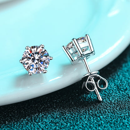 Basket Set Round Cut 6-Prong Solitaire 0.2 - 2 Carat Moissanite Diamond S925 Stud Earrings