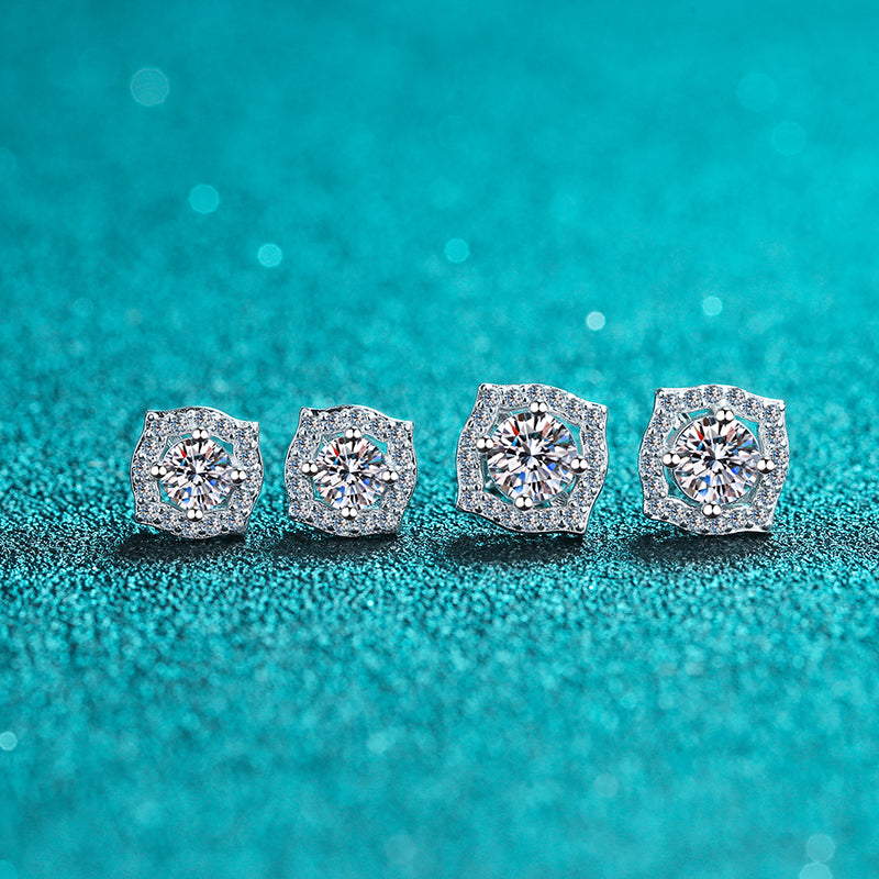 Pendientes Groovy Square de corte redondo con halo de diamante moissanita S925 de 0,5/1 quilate 
