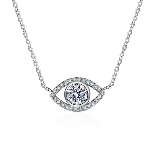 Conjunto de bisel de ojo de ángel, collar con colgante de pavé S925 de diamante moissanita de talla redonda de 0,5 quilates 
