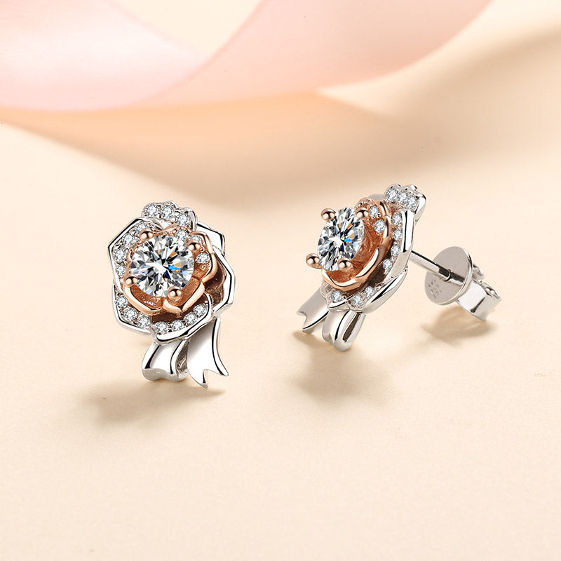 Helia Pavé Rose Round 0.5 Carat Each Moissanite Stud Earrings — Moisza
