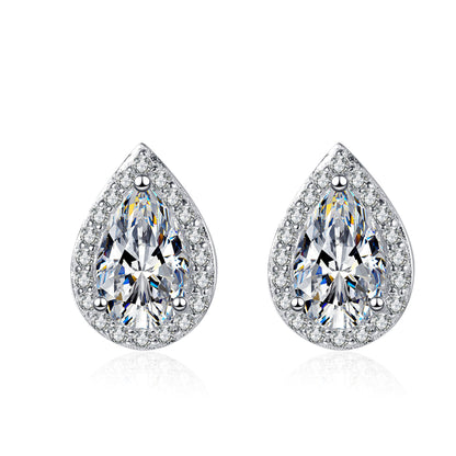 Pear Cut Halo 1 Carat Moissanite Diamond S925 Stud Earrings