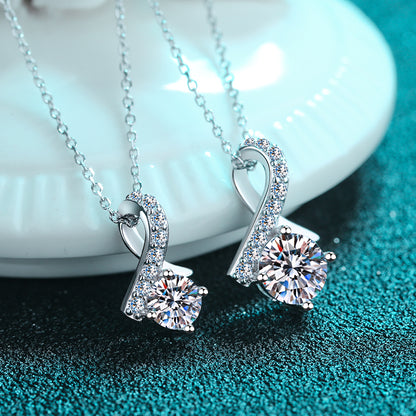 Twisted Ribbon Round Cut 0.5 / 1 Carat Moissanite Diamond S925 Pavé Pendant Necklace