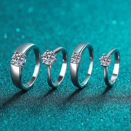 Fantástico solitario redondo de 0,5 a 1,5 quilates de moissanita S925, juego de boda como anillos de pareja o anillos de promesa (tamaño ajustable disponible) 