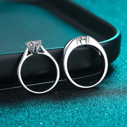 Fantastic Round Solitaire 0.5 - 1.5 Carat Moissanite S925 Wedding Set as Couple Rings or Promise Rings (Adjustable size available)