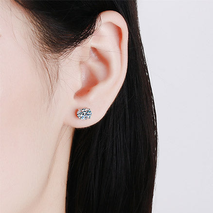 Gaia Basket 4-Prong Solitaire Oval Moissanite Stud Earrings — Moisza