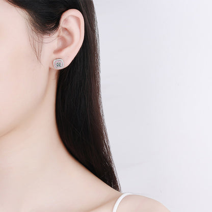 Double Square Round Cut Halo 0.5 Carat Moissanite Diamond S925 Stud Earrings