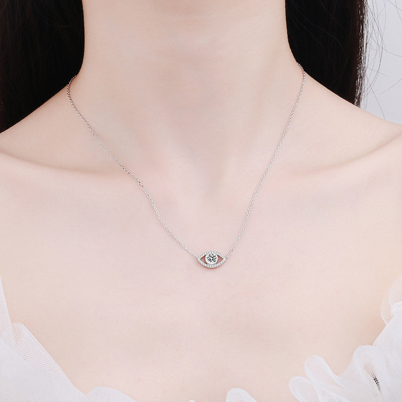 Angel Eye Bezel Set Round Cut 0.5 Carat Moissanite Diamond S925 Pavé Pendant Necklace
