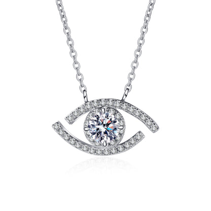Evil Eye Round Cut Halo 0.5 Carat Moissanite Diamond S925  Pavé Pendant Necklace
