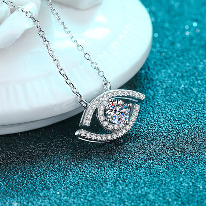 Evil Eye Round Cut Halo 0.5 Carat Moissanite Diamond S925  Pavé Pendant Necklace