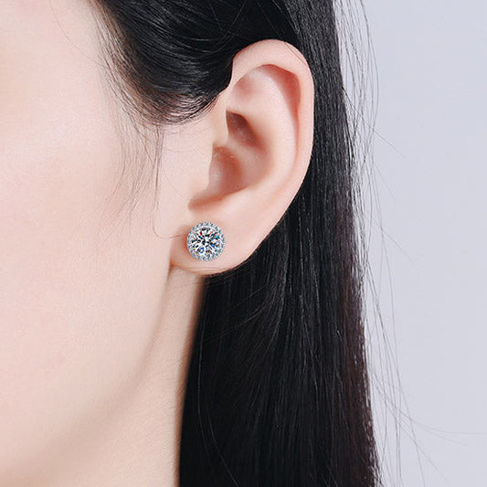 Helia Halo Round Moissanite Stud Earrings — Moisza