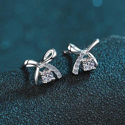 Ribbon Round Cut 0.1 Carat Moissanite Diamond S925 Stud Earrings