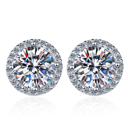 Round Cut Halo 0.5/1 Carat Moissanite Diamond S925 Stud Earrings