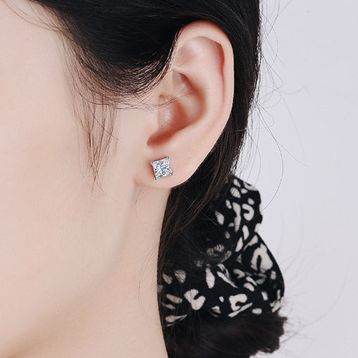 Diana Solitaire Princess Moissanite Stud Earrings — Moisza