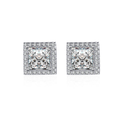 Princess Cut Halo 0.5/1/2 Carat Moissanite Diamond S925 Stud Earrings