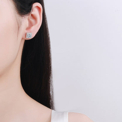 Princess Cut Halo 0.5/1/2 Carat Moissanite Diamond S925 Stud Earrings