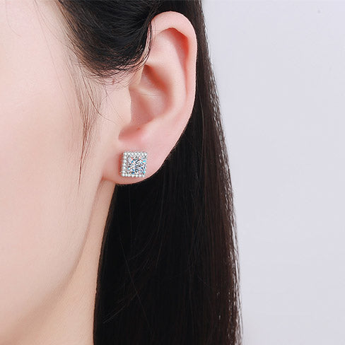 Diana Halo Princess Moissanite Stud Earrings — Moisza