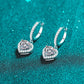 Heart-Shaped Halo 1 Carat Moissanite Diamond Platinum-Plated S925 Pave Leverback Drop Earrings