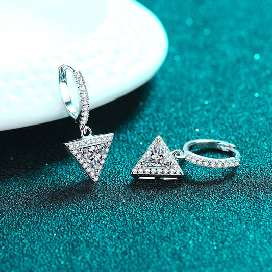 Trillion Cut Halo 0.5 / 1 Carat Moissanite Diamond Platinum-Plated S925 Pave Leverback Drop Earrings